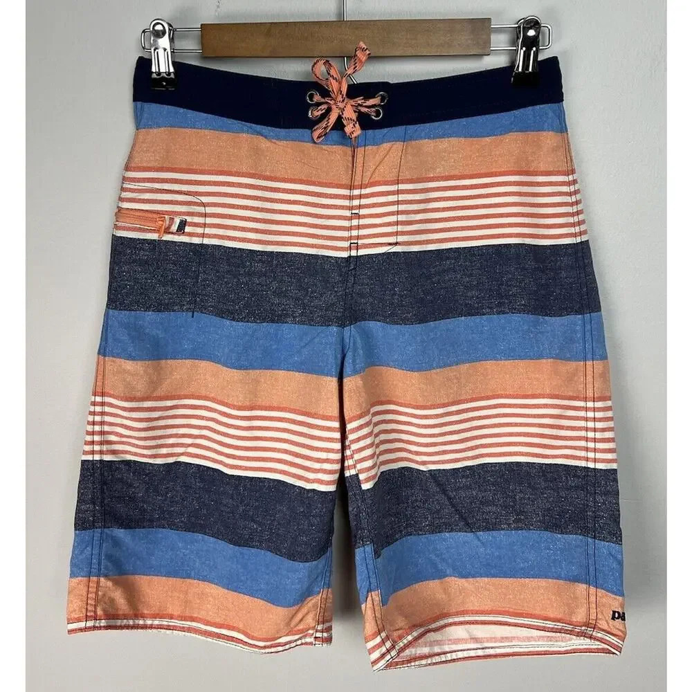 Patagonia Boys' Wavefarer Boardshorts Size 14 Striped Recycled Nylon Swim Beach